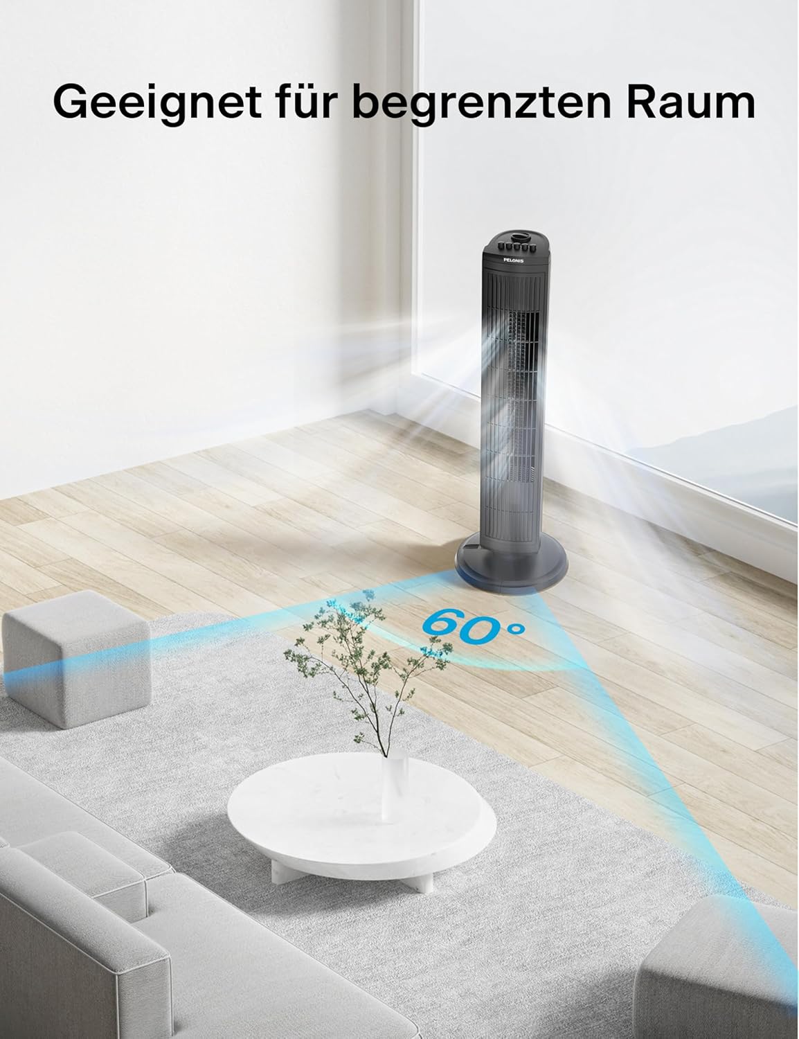 Oszillierender Turmventilator, 76CM Turmventilator, Black