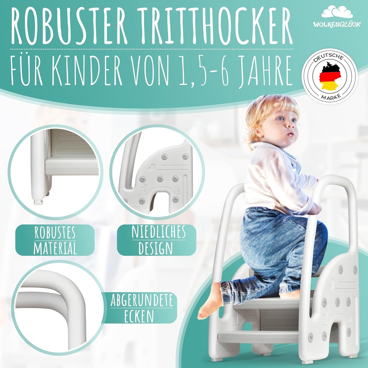 Tritthocker für Kinder, Grau