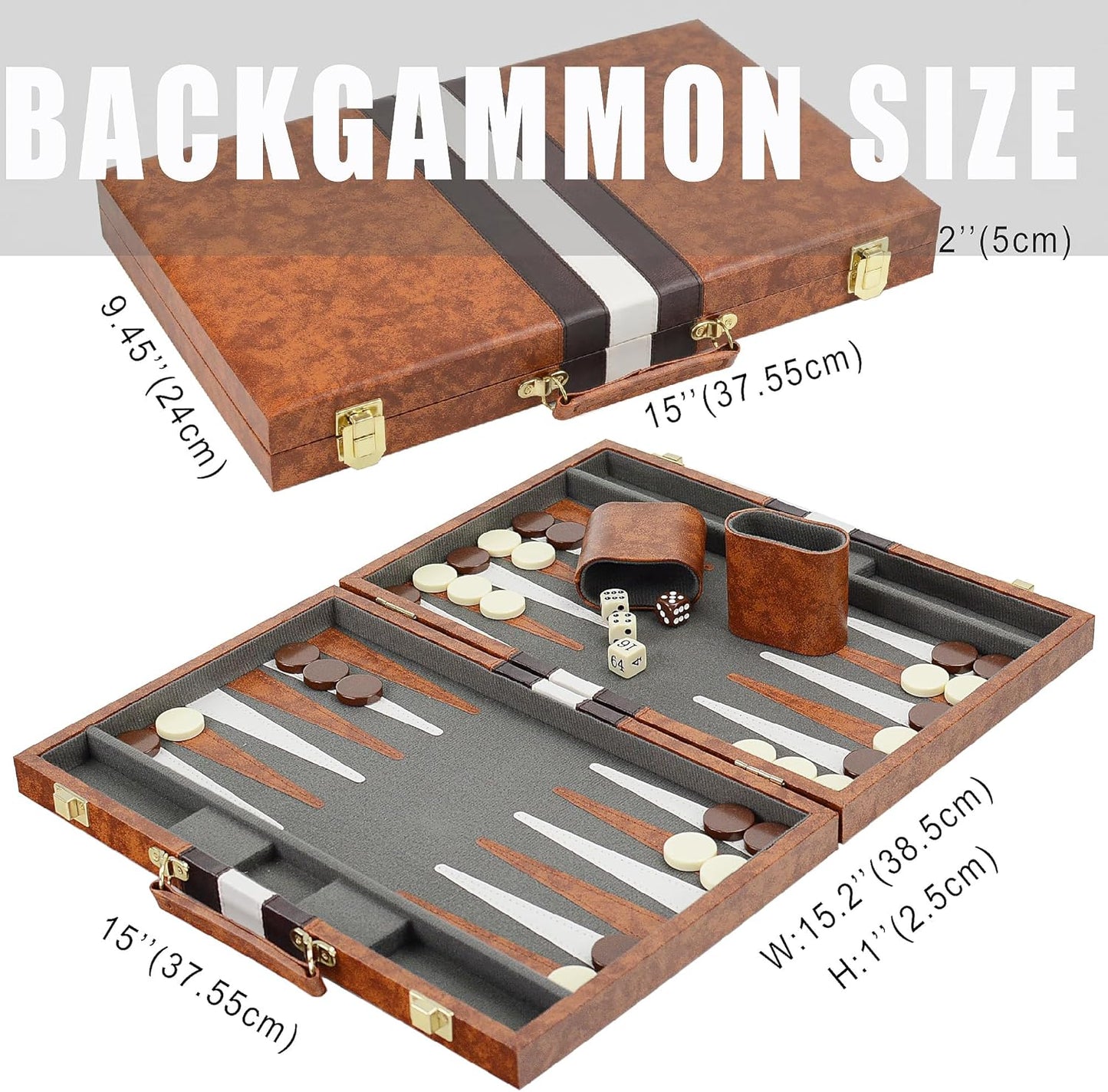 Backgammon-Koffer Reise-Spielset, Braun