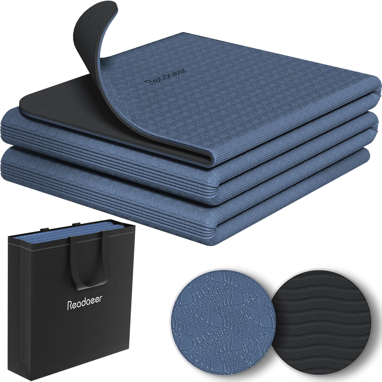 Faltbare Yogamatte mit Tragetasche, Blau + Schwarz