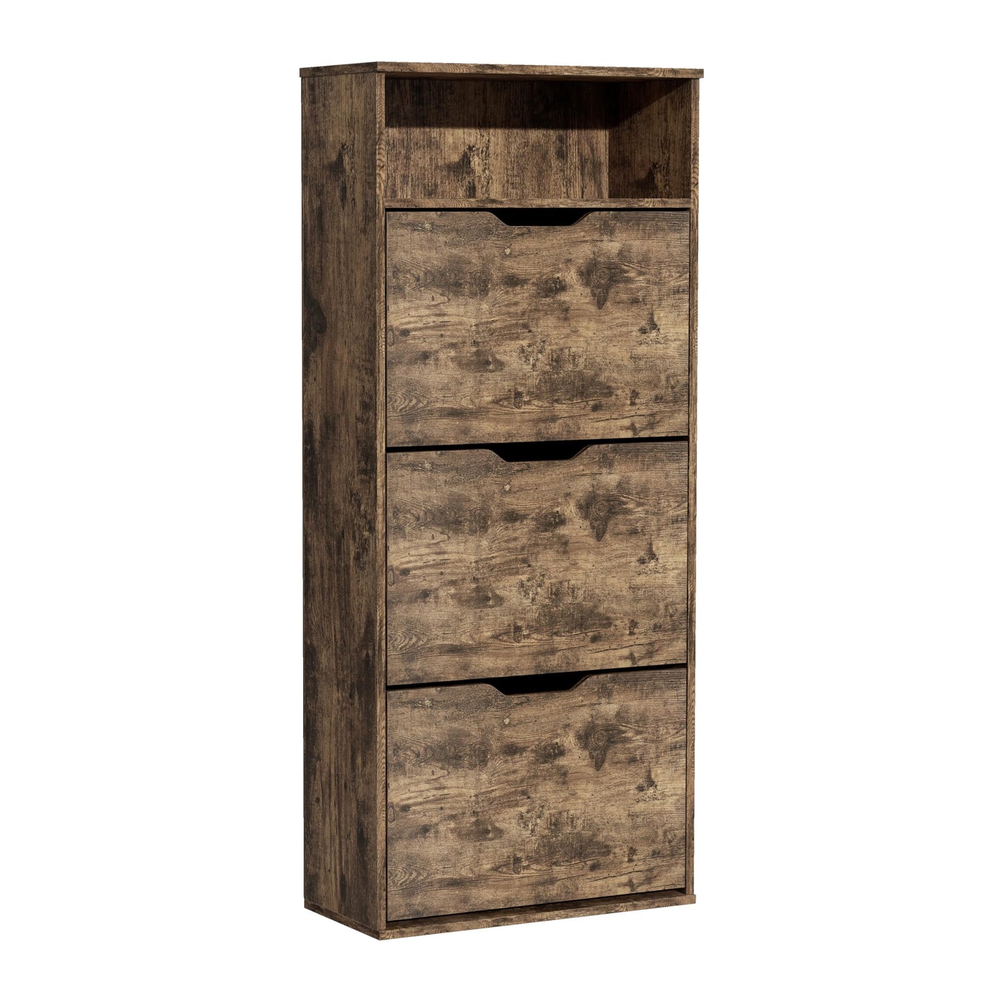 Schuhschrank mit 3 Klappen, ultraschmal (24 cm), Rustikales Braun