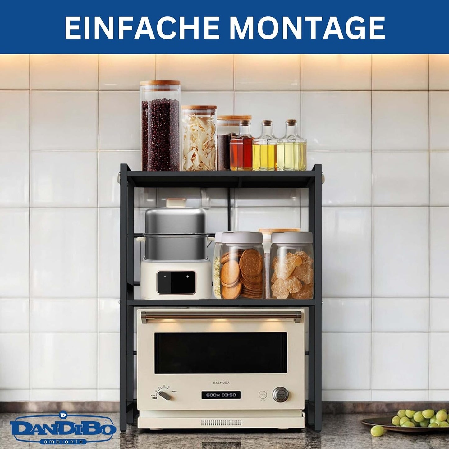 Verstellbares Mikrowellenregal, 3-stufig, Schwarz 3 Stufig / Höhe 78 cm