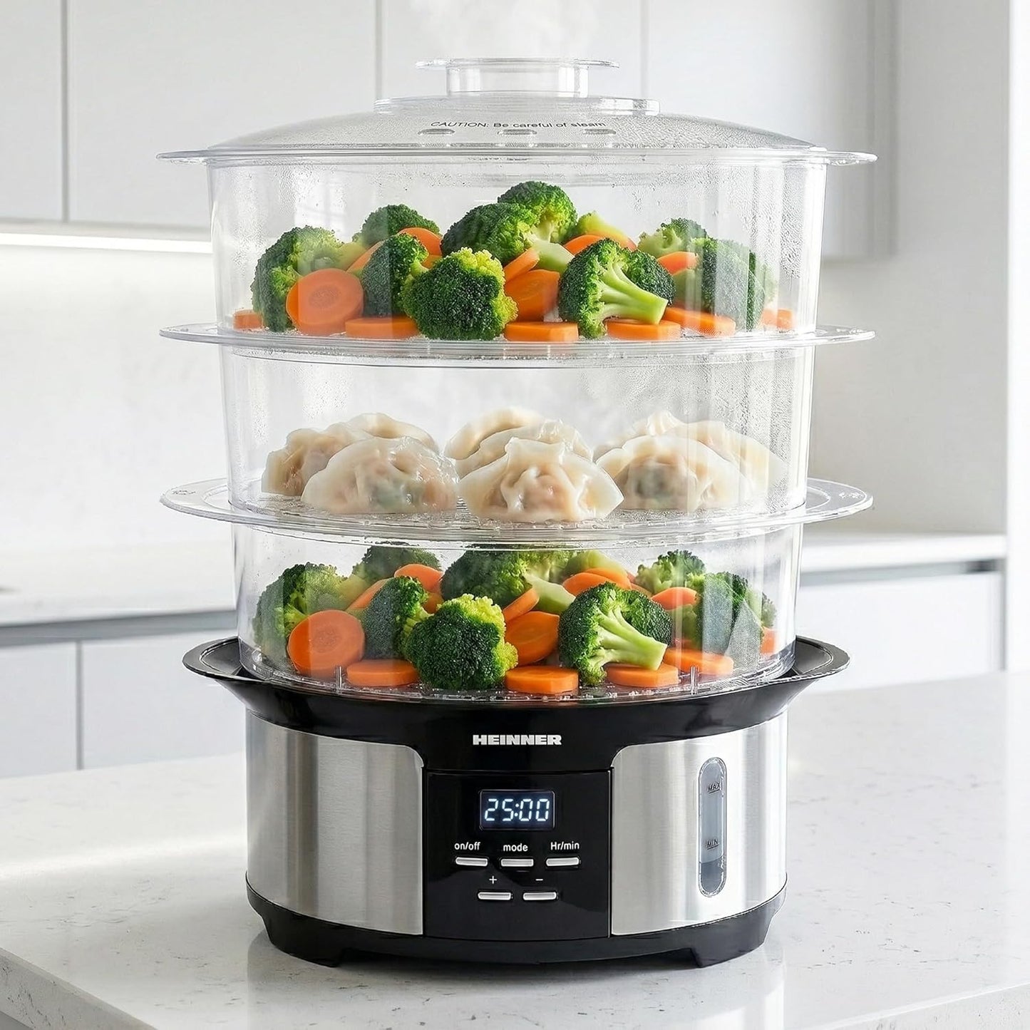 Dampfgarer mit 5 Programmen & Timer (12 L, 3 Etagen)