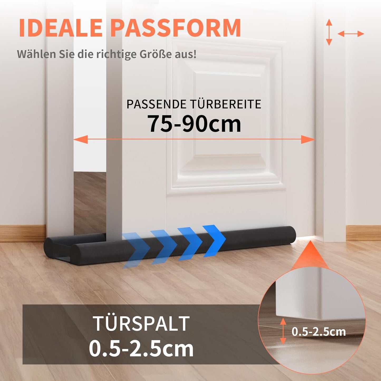 Zugluftstopper 75-90 cm, Schwarz 75-90CM