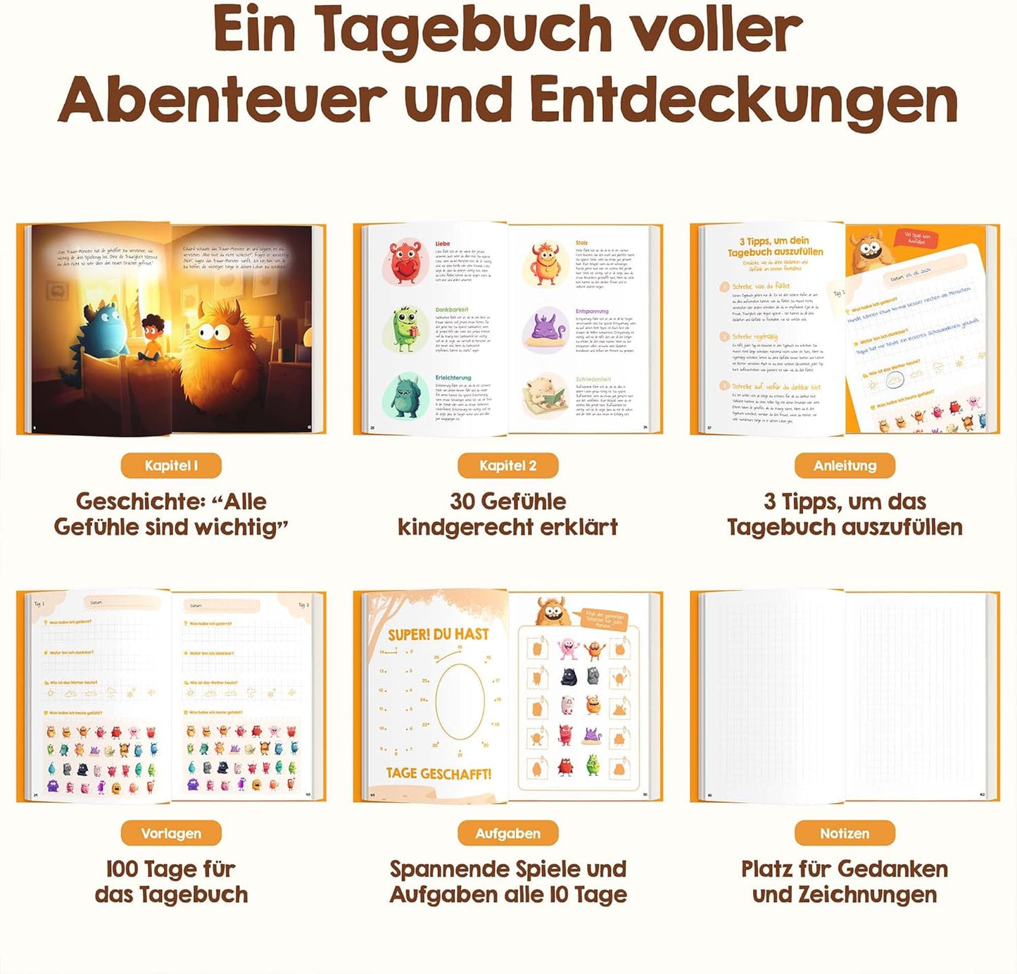 Gefühlstagebuch für Kinder mit Spielen, blau