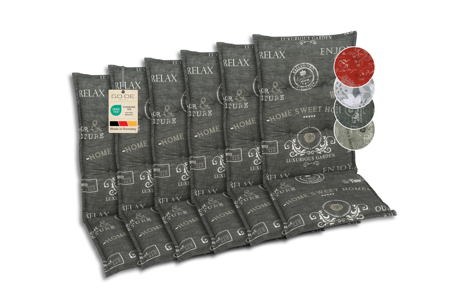 6 x Polsterauflagen, Mittellehner Stempel Anthrazit 6