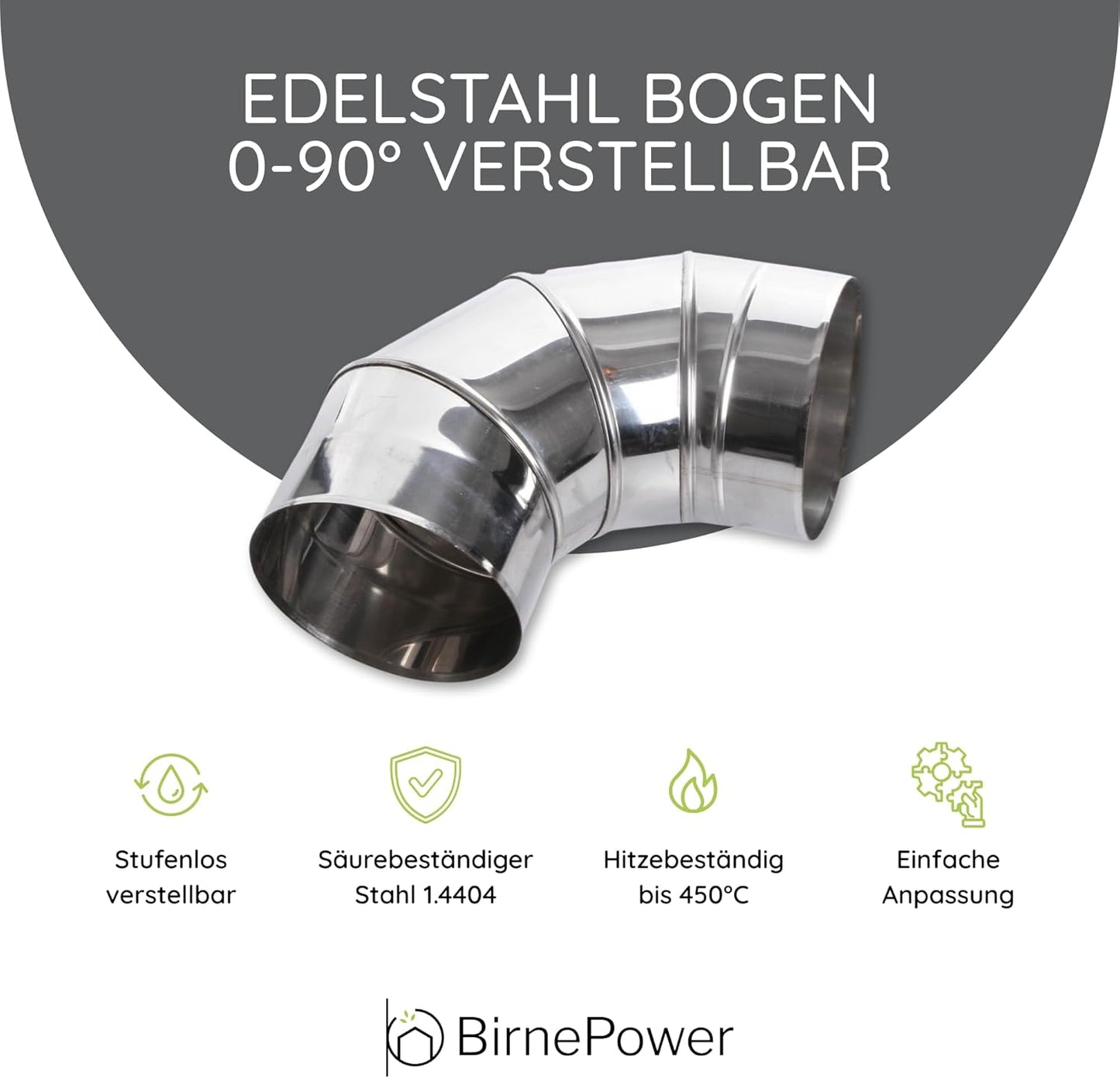 Ofenrohr Bogen verstellbar 0-90° (120mm), 120mm Bogen 0-90° Verstellbar