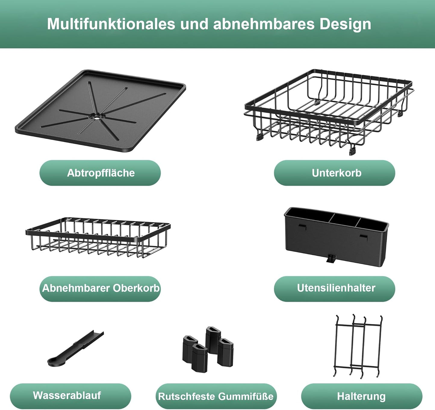 2-stufiges Geschirr-Abtropfgestell, Schwarz 2-stufiges Regal