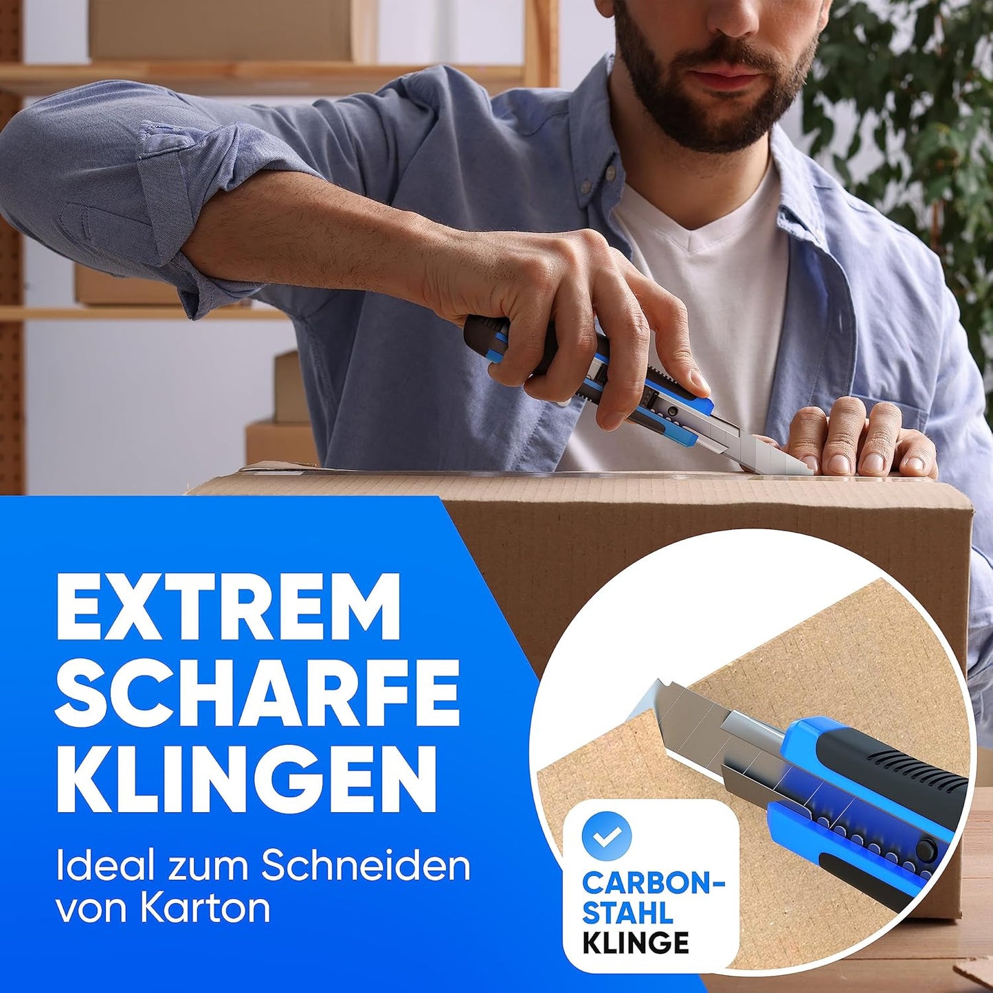 5 Teppichmesser mit 50 Klingen, 5 Messer + 50 Klingen