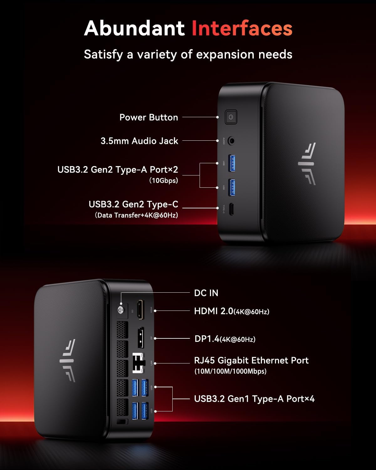 Mini-PC mit AMD Ryzen 5 7430U und 4K-Unterstützung, AMD Ryzen 5 7430U/ 32GB DDR4 1TB SSD