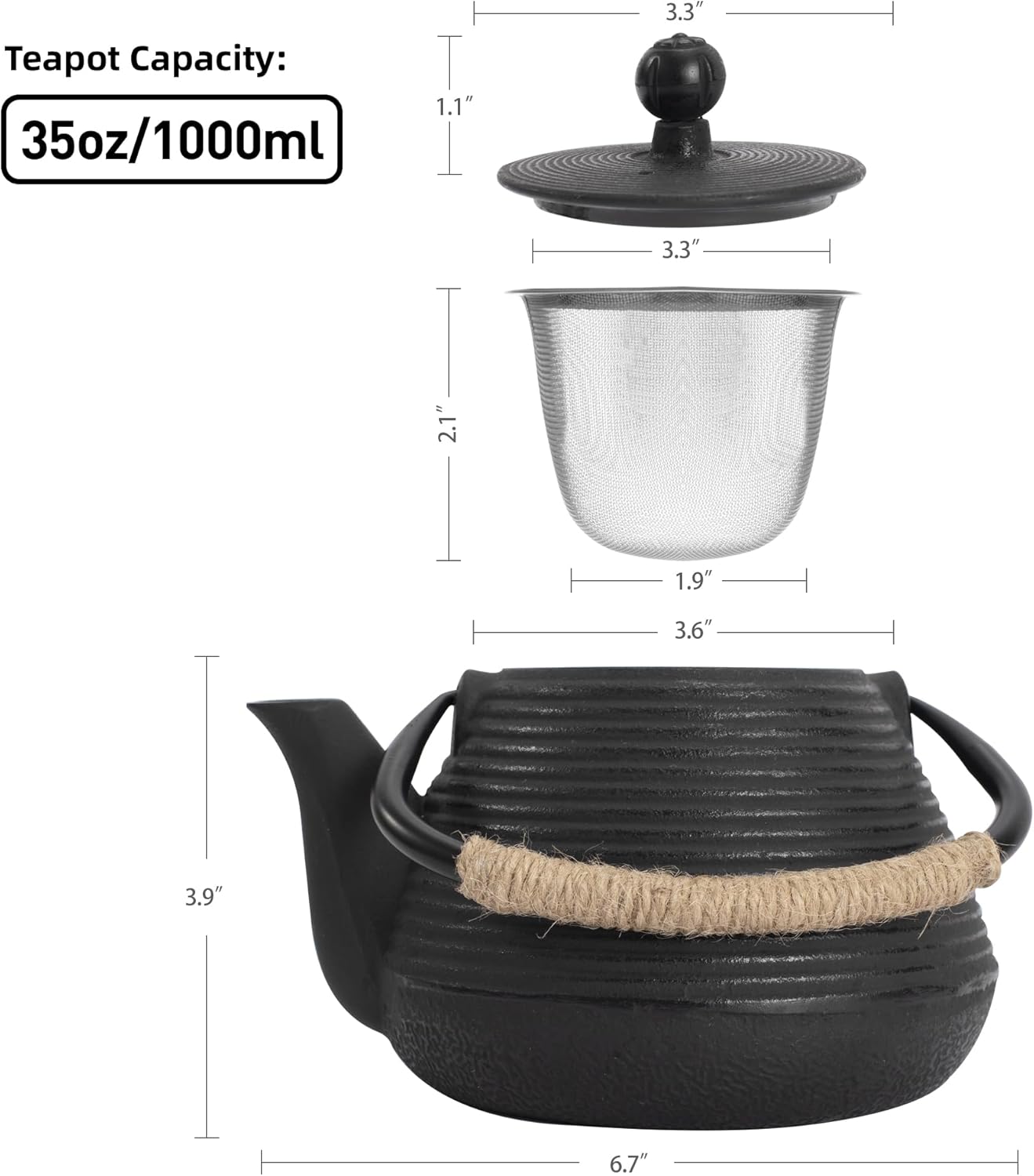 Teekessel mit Teesieb, Schwarz - 1000 Ml