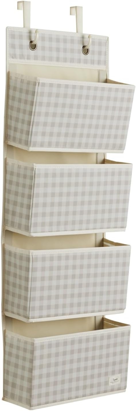 Hängeorganizer für Tür (Ideal für Bad & Kinderzimmer), Gingham Beige