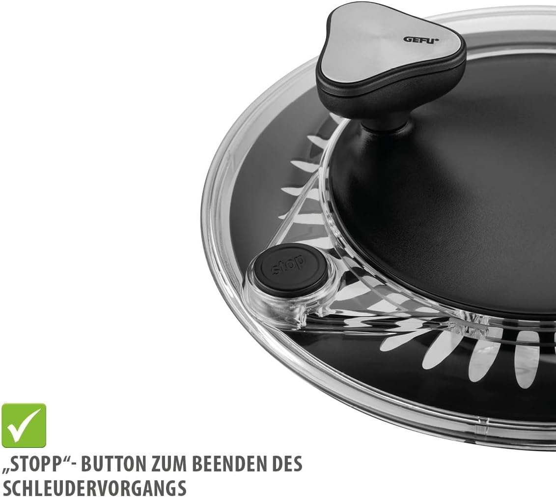 Salatschleuder mit Kurbelantrieb, 4,5l & Deckel Edelstahl/Schwarz + Frischhaltedeckel