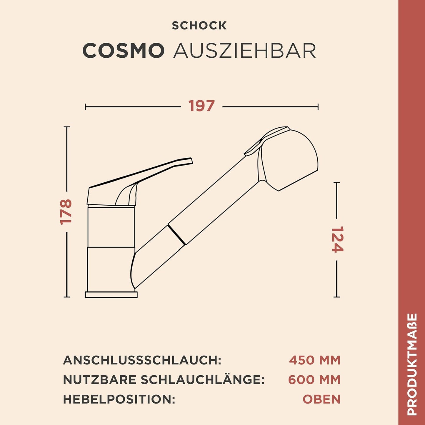 Küchenarmatur Cosmo mit Schlauchbrause, Schlauchbrause Nero