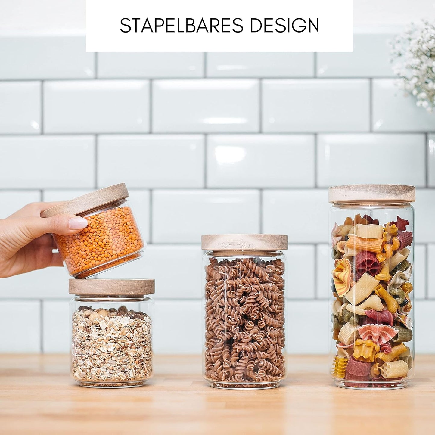 4-teiliges Vorratsgläser-Set, stapelbar, luftdicht, 4x gemischt