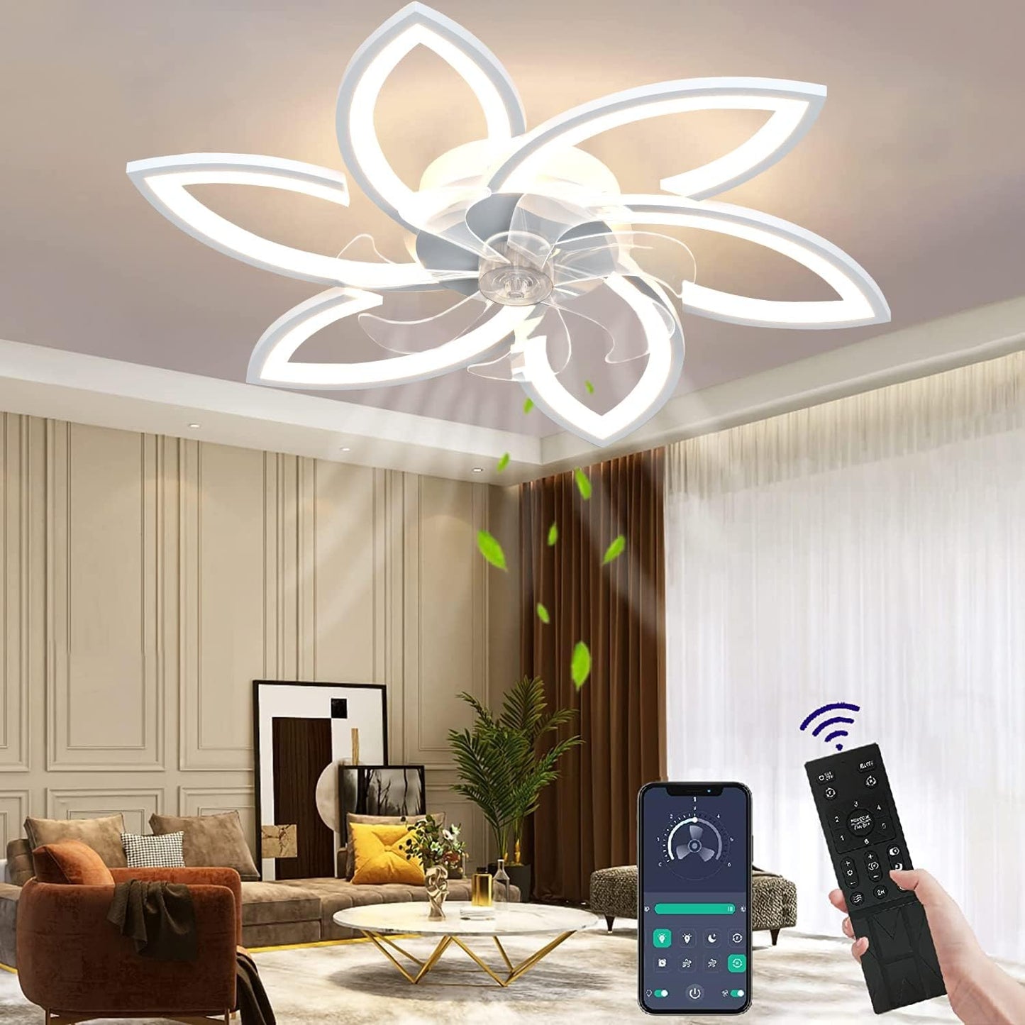 Deckenventilator mit LED und Fernbedienung, App-Steuerung, 78CM