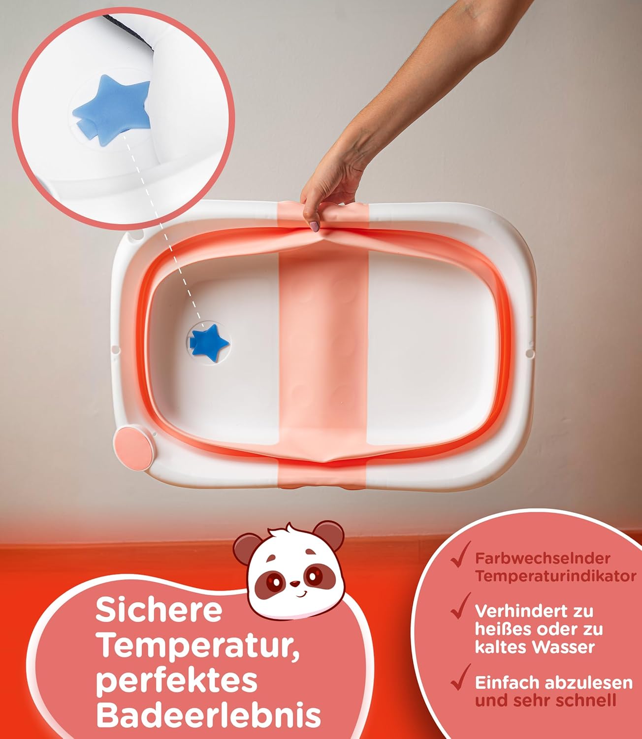 Faltbare Babybadewanne mit Kissen, Rosa