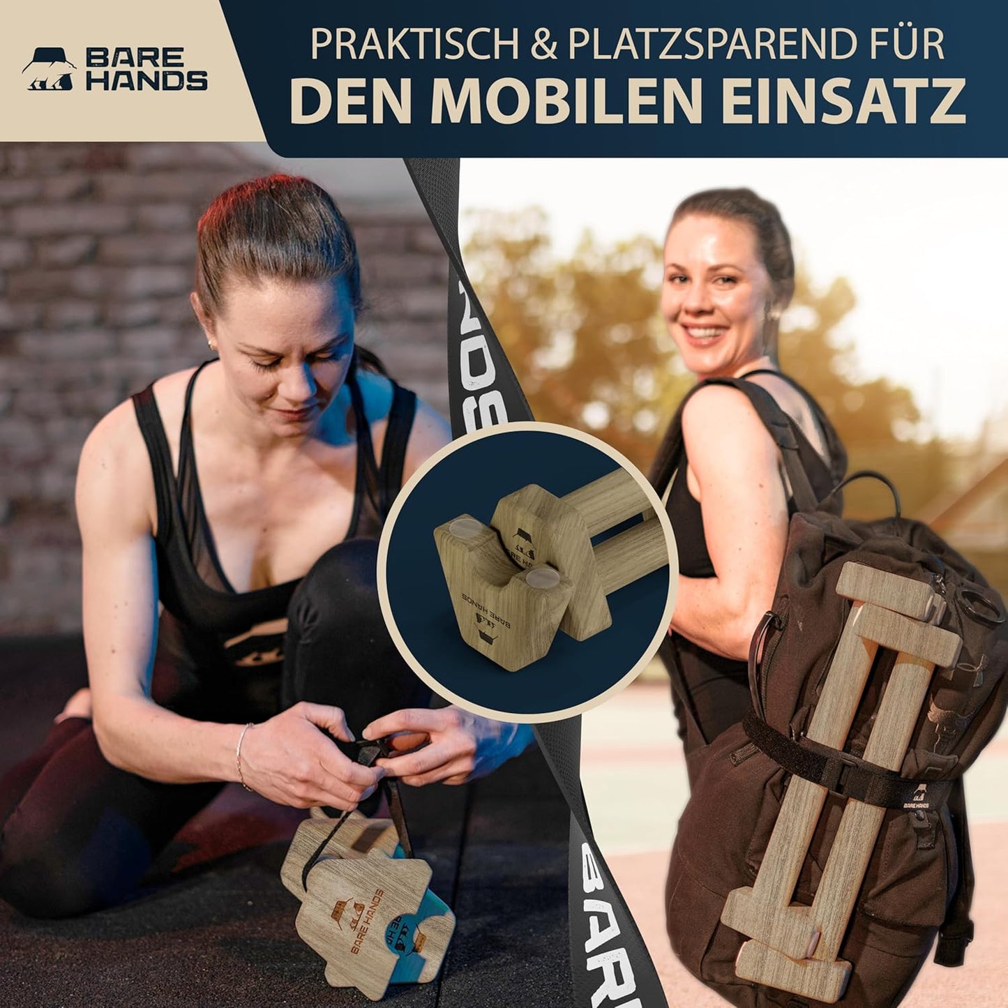 Liegestützgriffe aus Holz für Calisthenics, Modell M - Dunkel