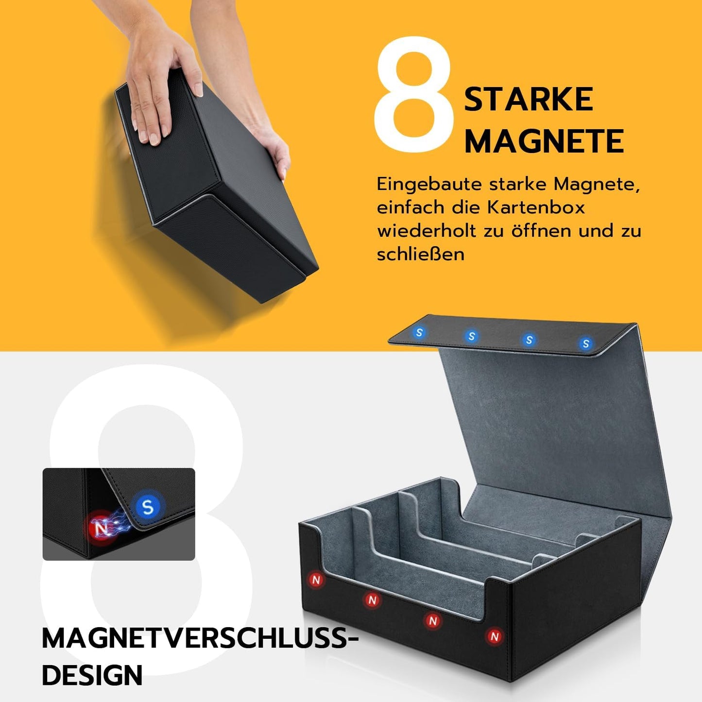 Kartenbox für Sammelkarten mit Trennwänden, 1800+schwarz und Grau