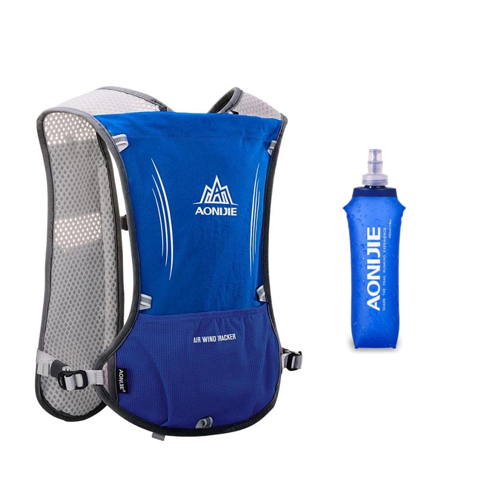 Ultraleichter Trinkrucksack für Marathon, Blau mit 500ML Flasche