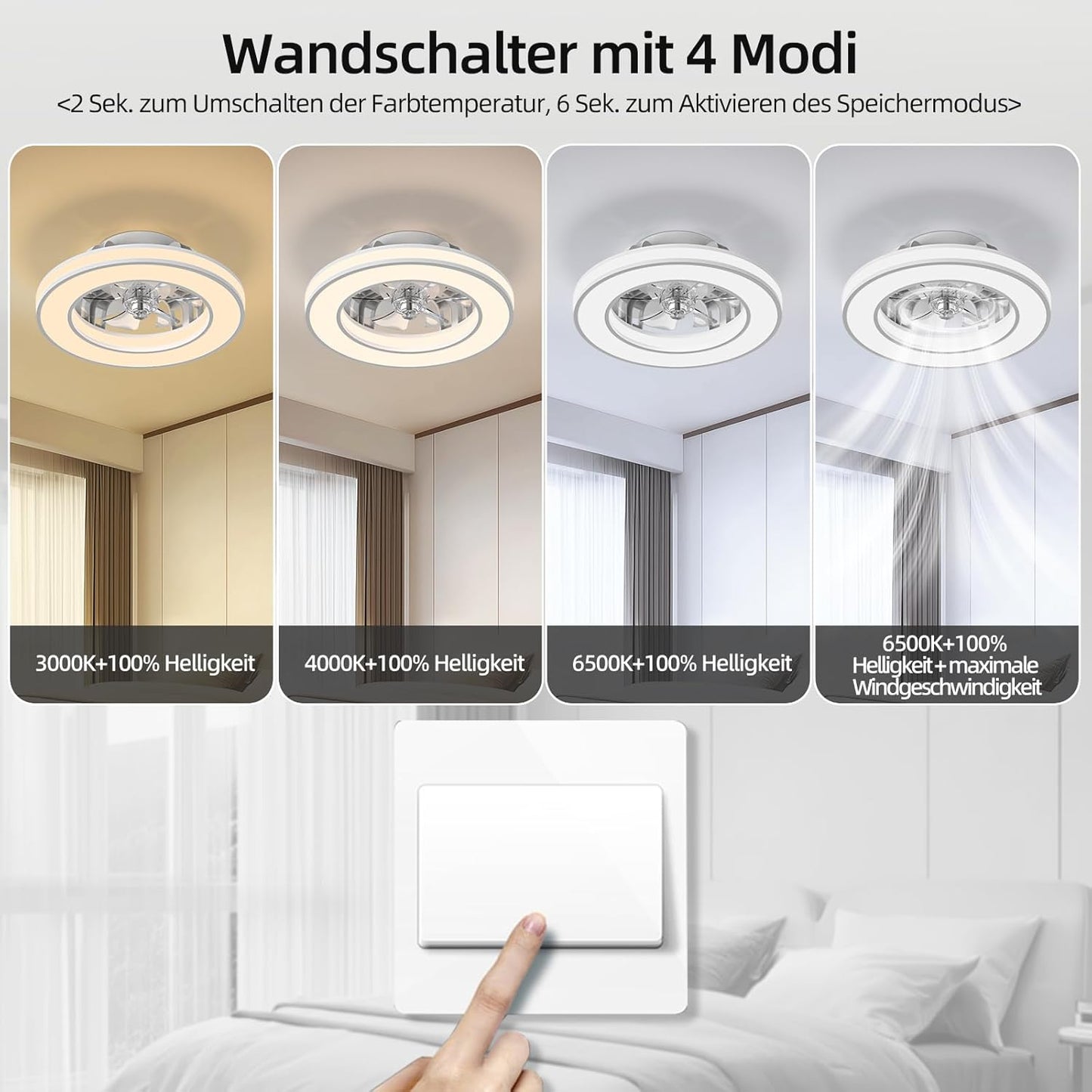 Deckenventilator mit Beleuchtung und Fernbedienung, Weiss 1 (3cct+rgb) 41.5CM