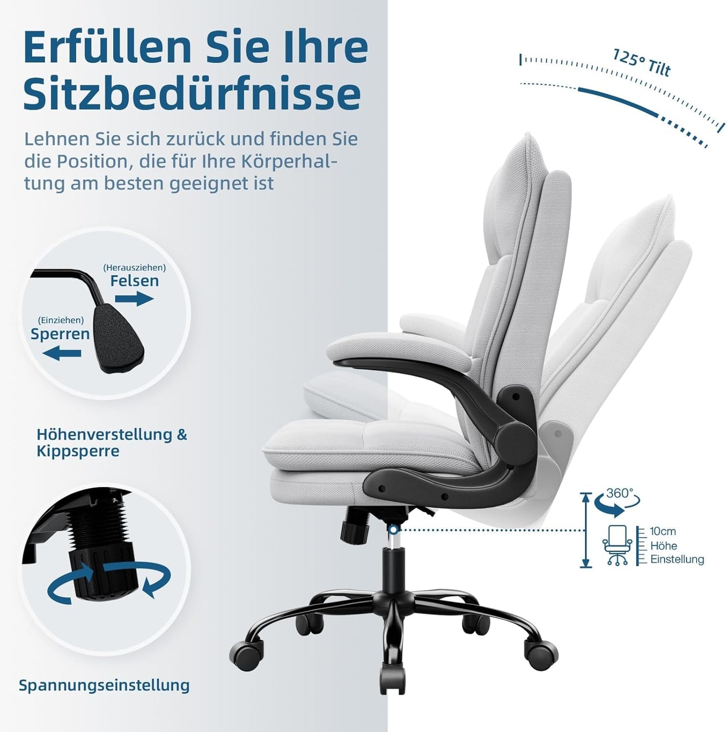 Ergonomischer Bürostuhl, Grau-Stoff