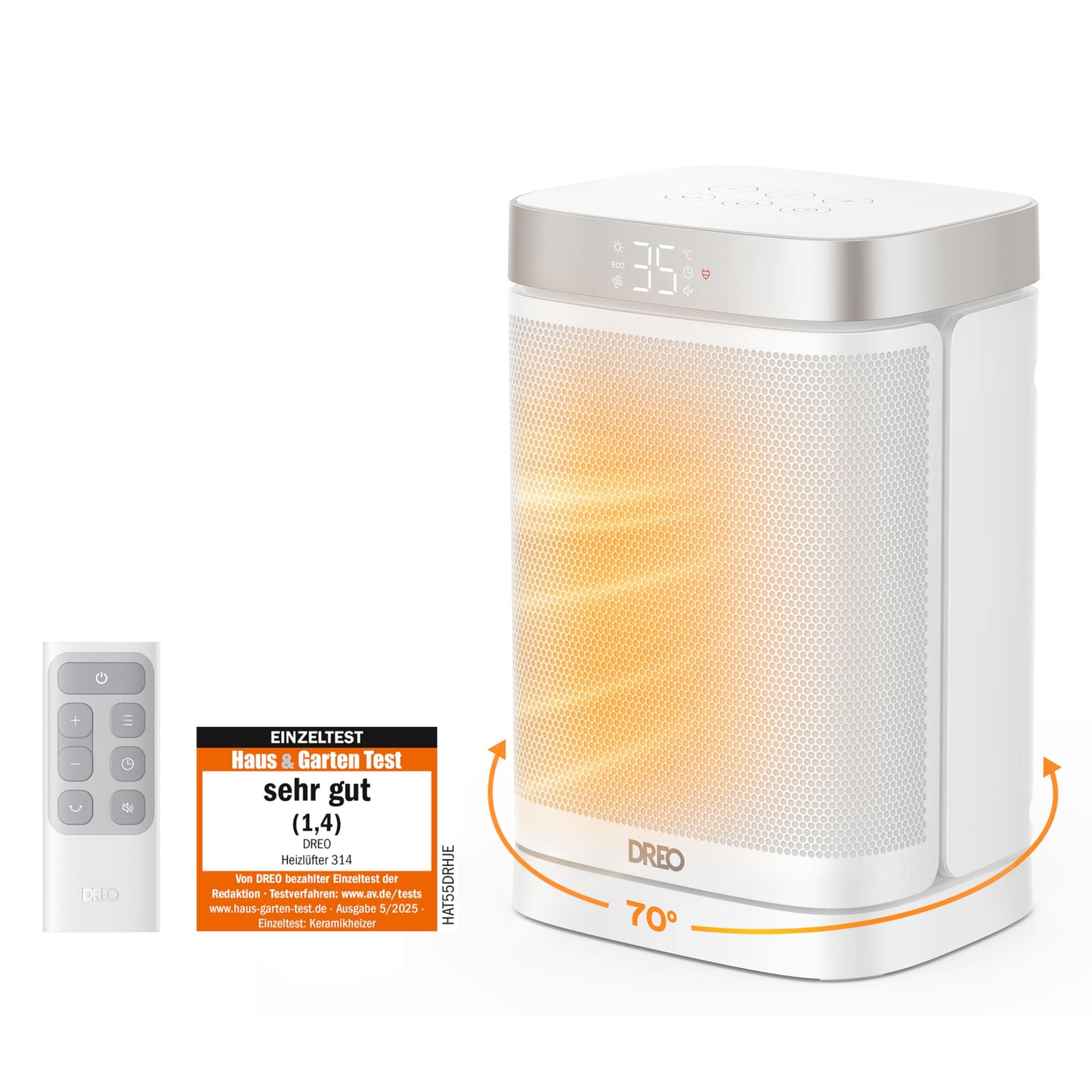 PTC-Heizlüfter mit Thermostat und Timer, Standard Weiss