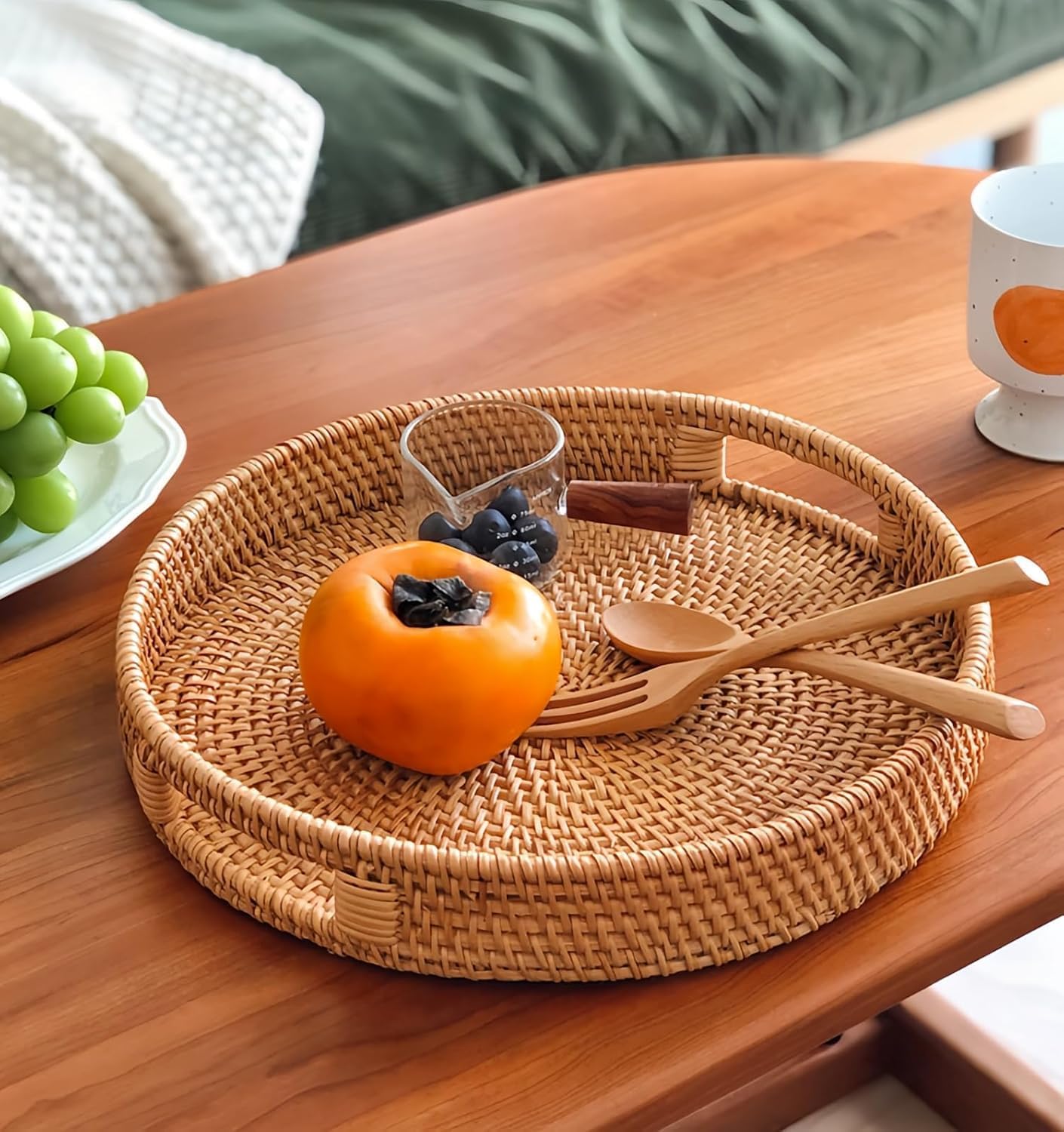 3er-Set Rundes Serviertablett aus Rattan, 3er-set: 25 Cm, 30 Cm, 35 Cm