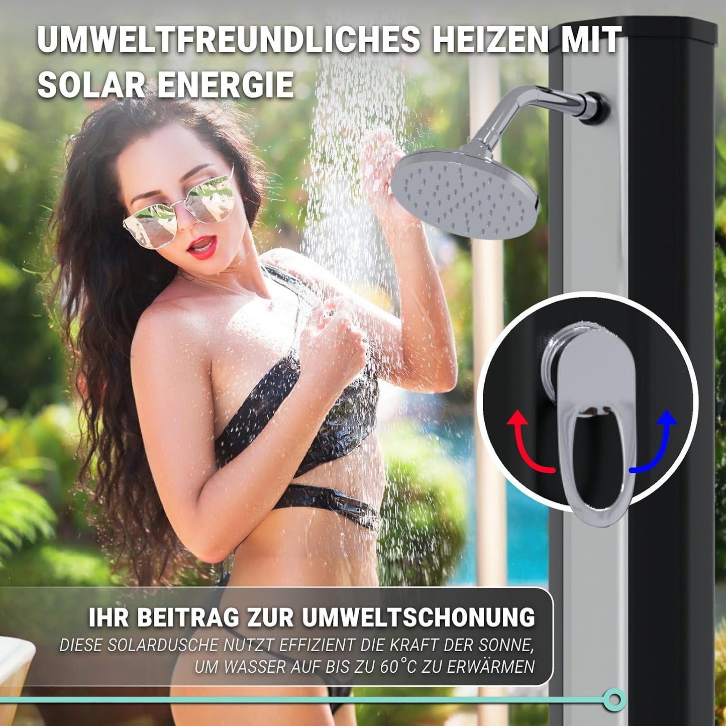 Solardusche 35L für Garten und Camping, Ohne 35L Eckig Schwarz-Silber