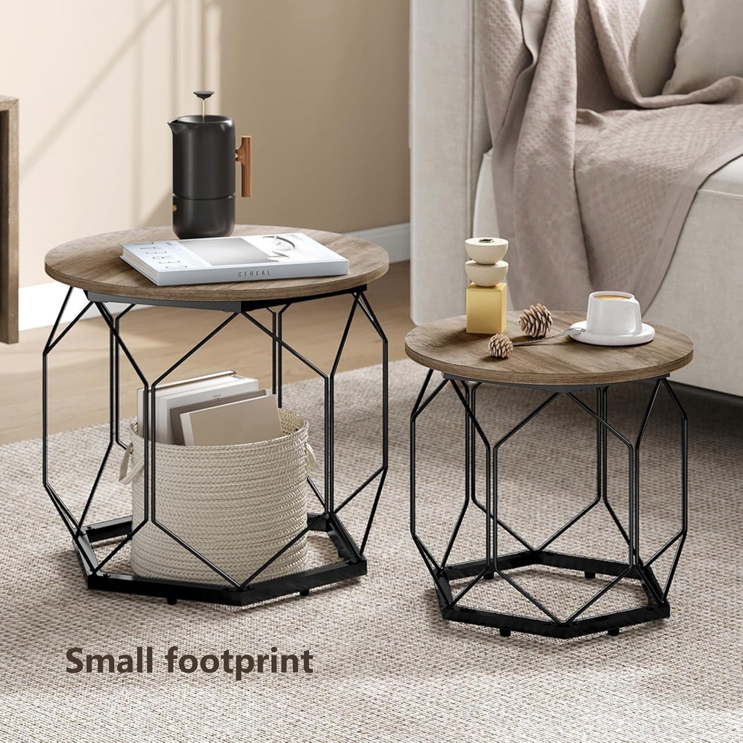 2er Couchtisch-Set, Graue Holzoptik