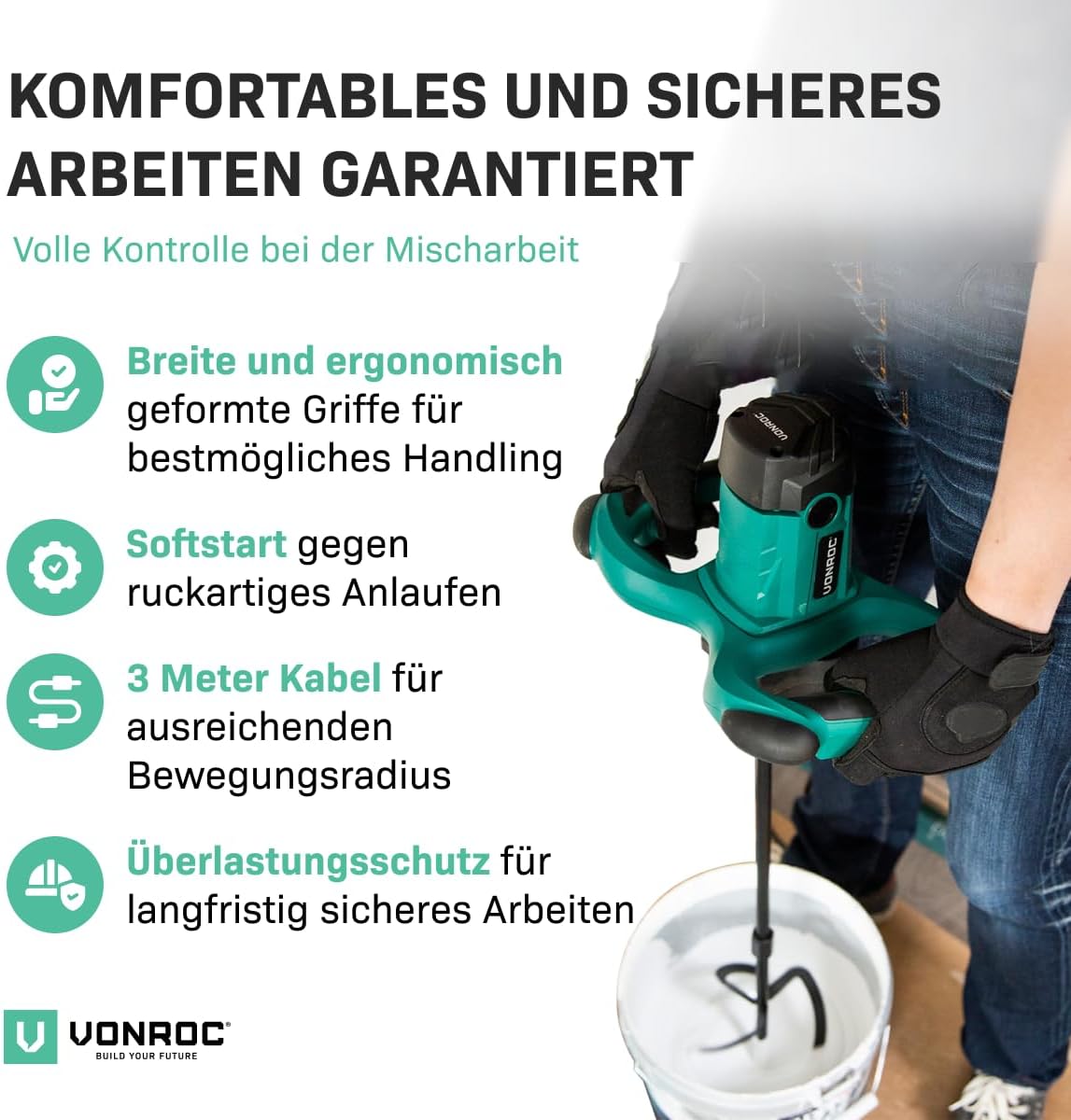 Mörtelrührer mit Rührwerk und Sanftanlauf, 1800 Watt