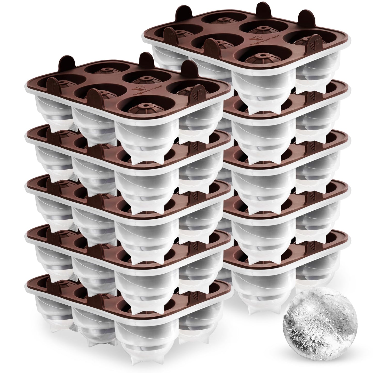 10er-Set runde Eiswürfelformen, 10x Eiskugelform - Braun