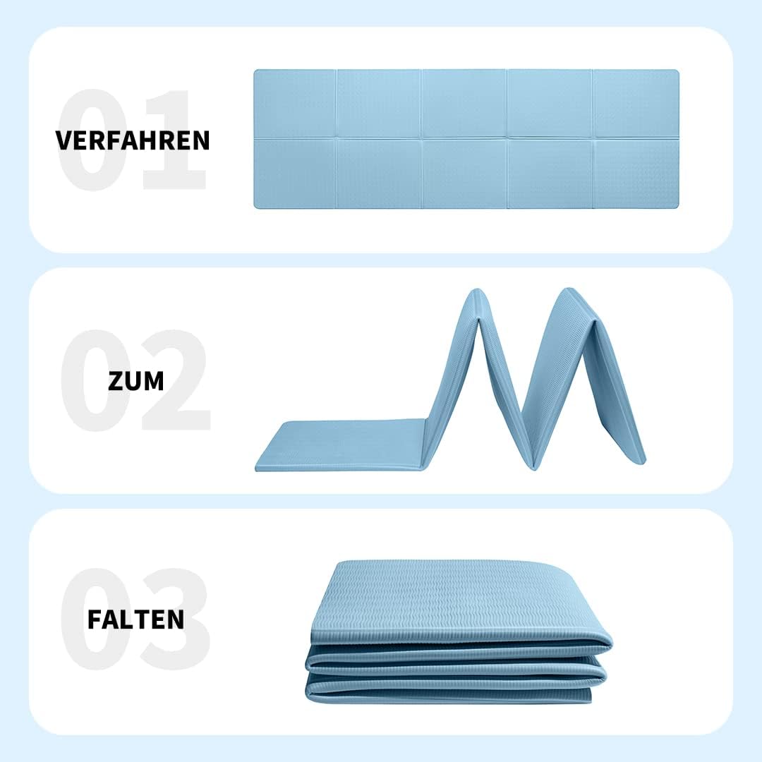 Klappbare Rutschfeste Yogamatte, Blau 183*61*0.6cm