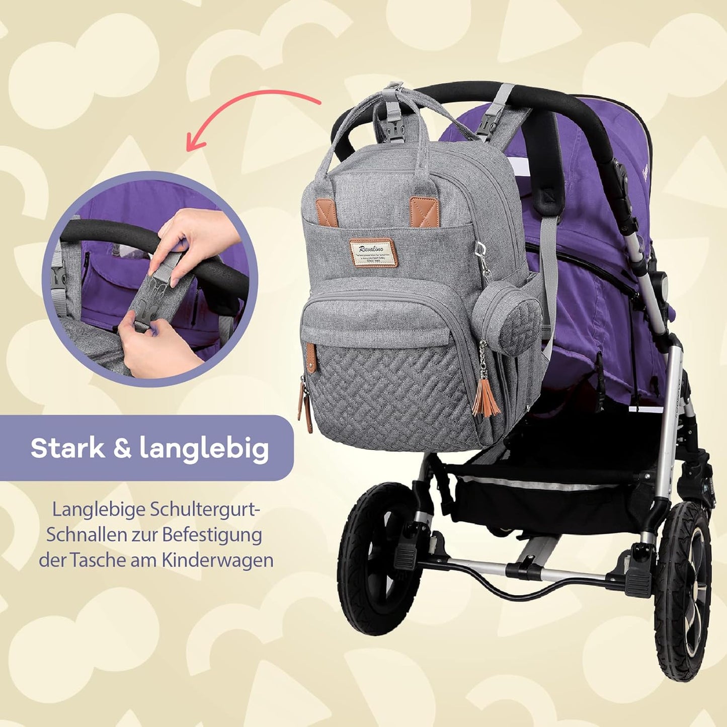 Baby-Wickelrucksack mit Wickelauflage, Grau