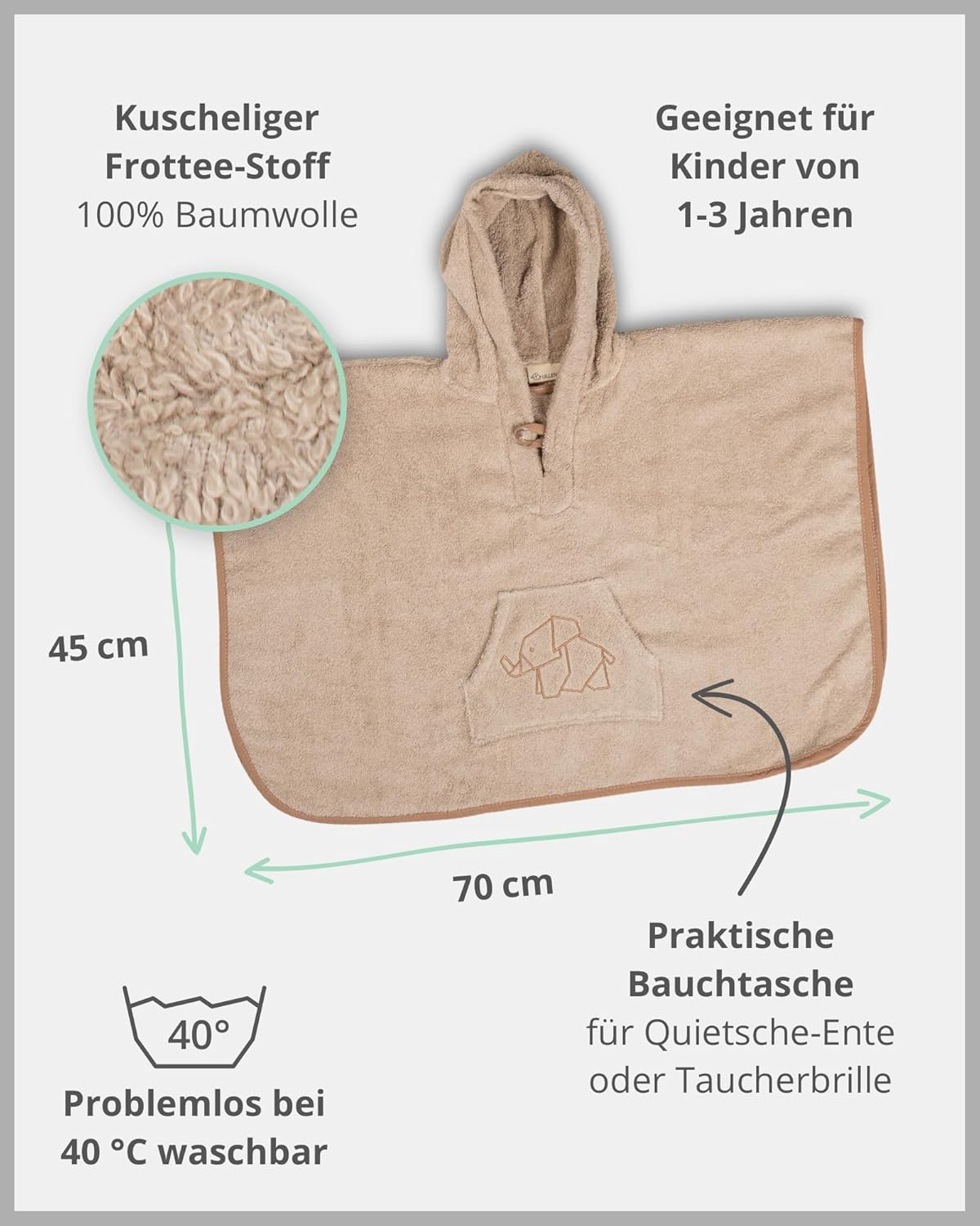 Badeponcho für Babys, Sand 1-3 Jahre