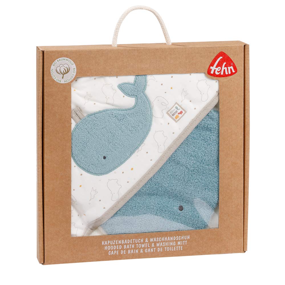 Baby-Badetuch & Waschhandschuh-Set Wal, Bade-Set Wal NATUR