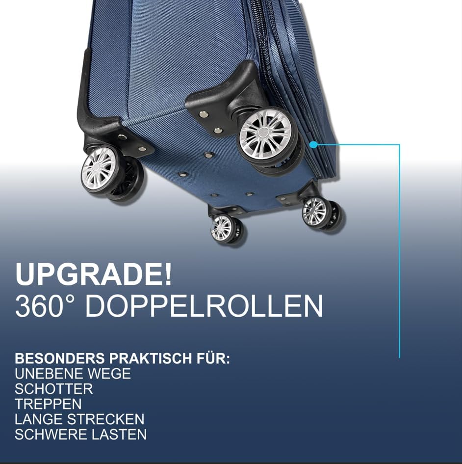 Erweiterbarer Weichgepäck-Koffer XL mit Zwillingsrollen, Grosser Koffer (75cm) Blau