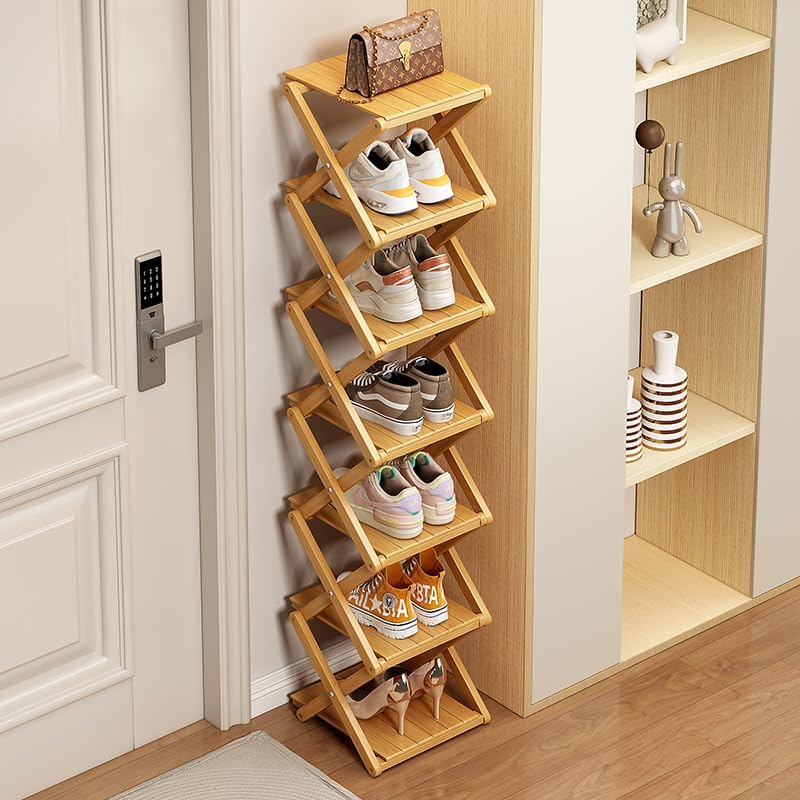 Faltbares Bambus-Schuhregal, Naturholz 7 Schichten
