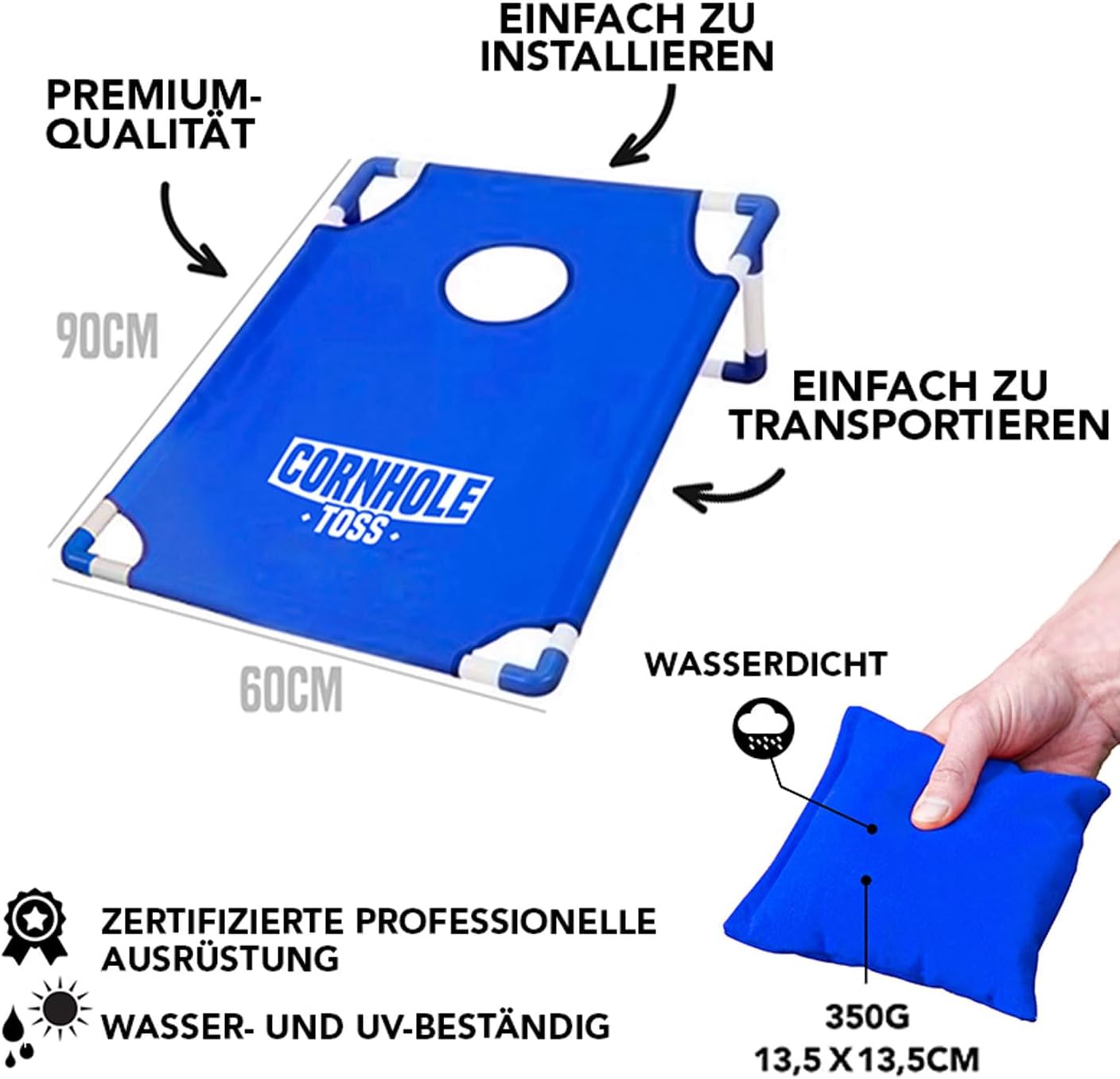 Cornhole Spiel-Set inkl. 2 Boards + 8 Säckchen, Cornhole Toss