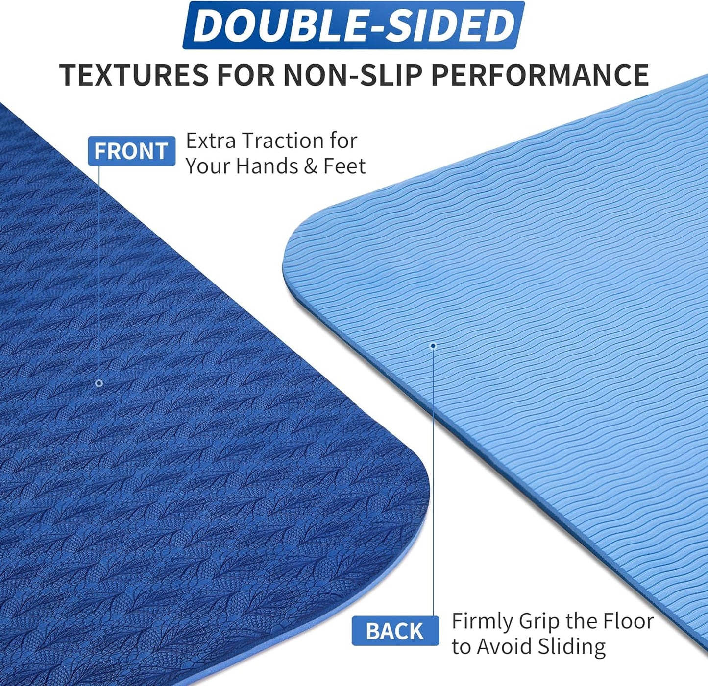 Yoga- und Pilatesmatte 8mm mit Tragegurt, Blau 183cm x 61cm x8mm