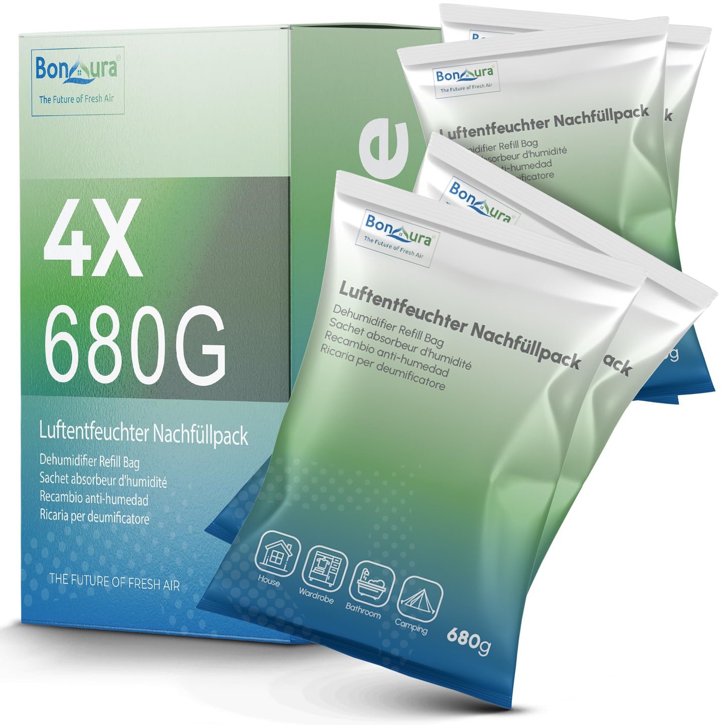 4er-Set Luftentfeuchter Nachfüllpack, 4x Granulat Beutel