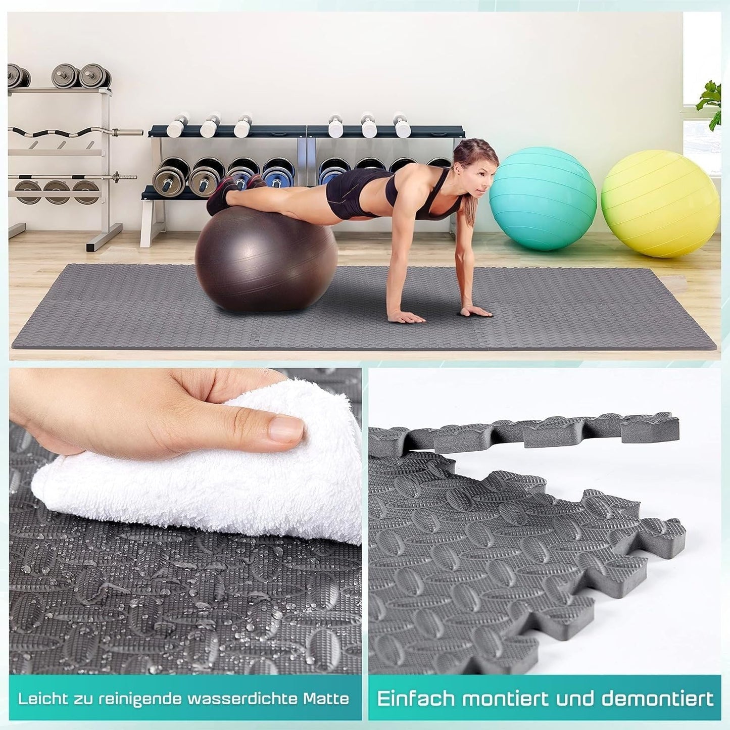 EVA Schutzmatten-Set für Fitness, B. 1.1 M² (12 Matten) - Grau