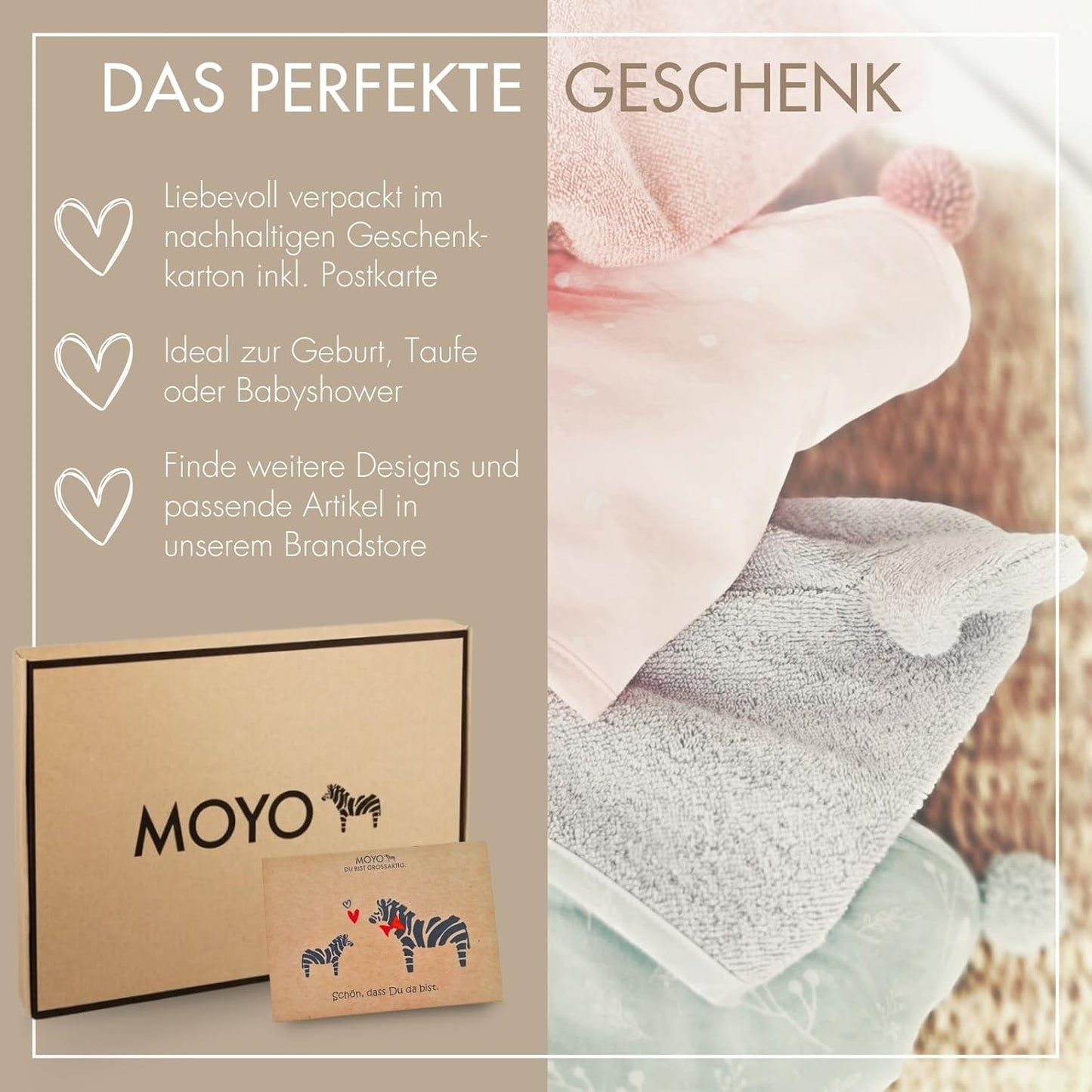 Baby Kapuzenhandtuch aus 100% Frottee-Baumwolle, Puder Kapuze mit Ohren