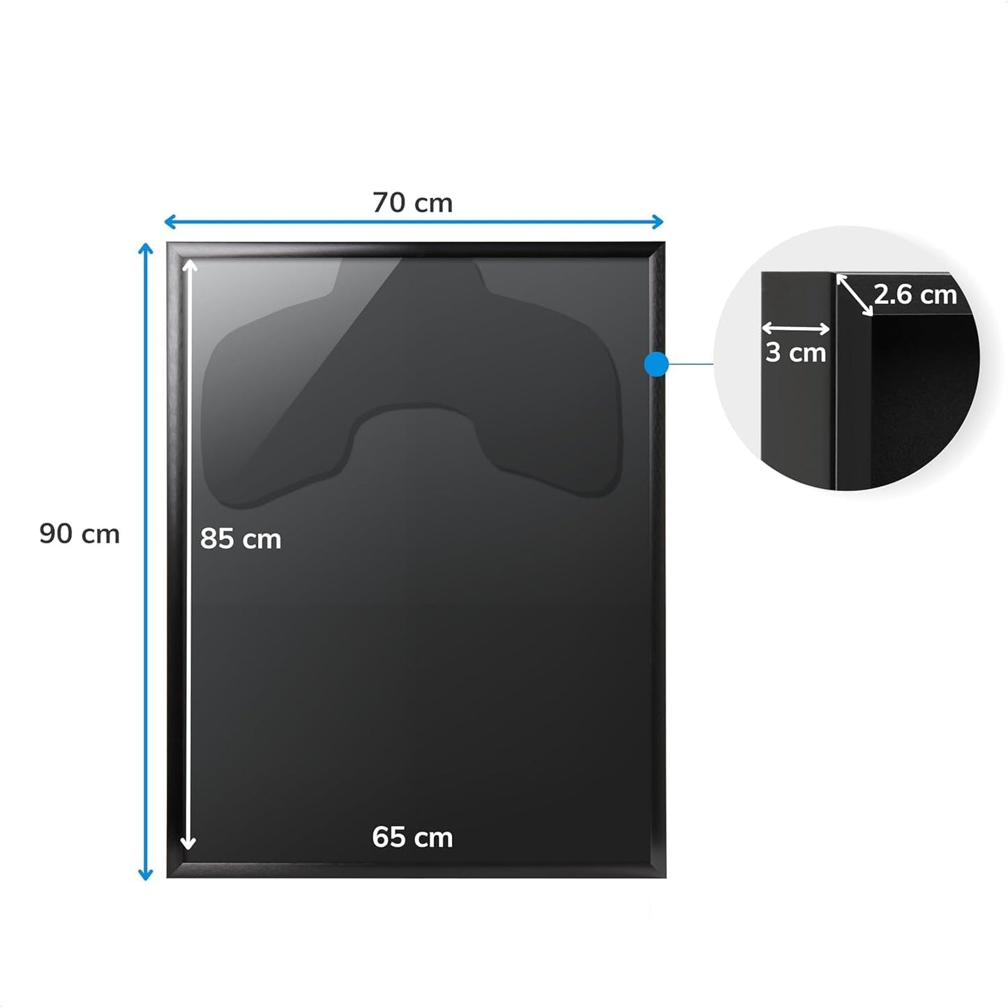 Trikotrahmen 3D-Bilderrahmen für Sporttrikots, Schwarz - Aluminium 70 x 90 cm