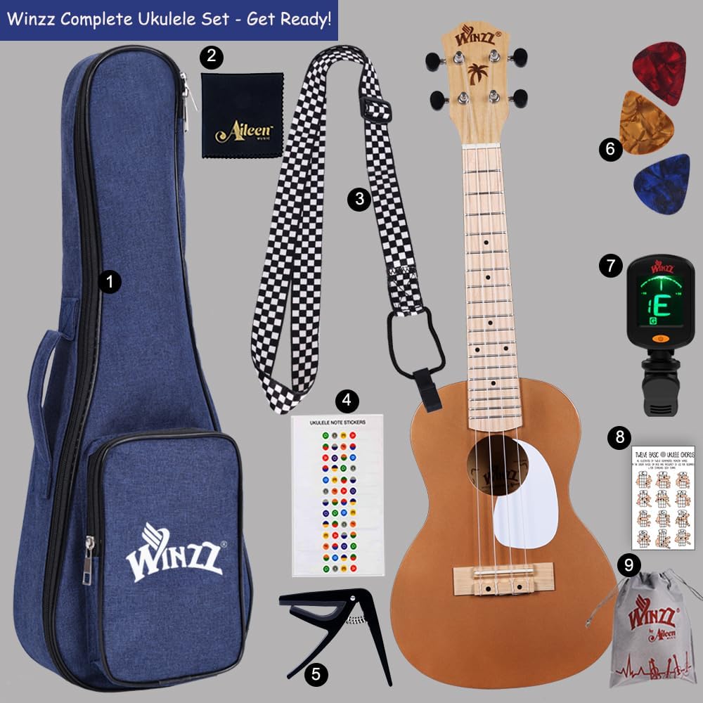 Konzert-Ukulele-Set mit Zubehör, 23 Zoll Braun