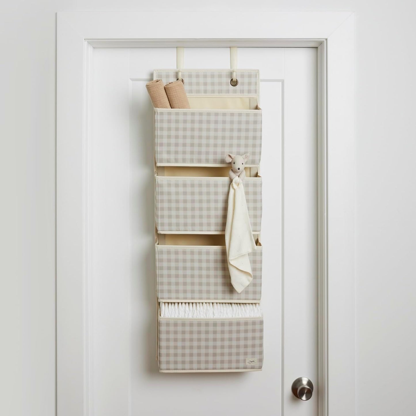 Hängeorganizer für Tür (Ideal für Bad & Kinderzimmer), Gingham Beige