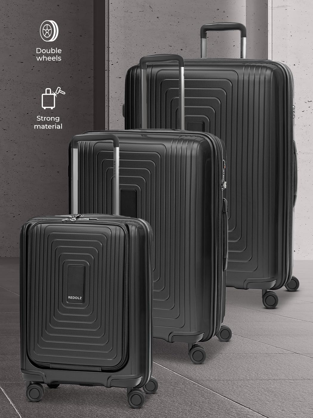 Essentials 14 3-Set 4-Rollen Kofferset 3 teilig, Black Metallic Trolley 3-SET erweiterbar