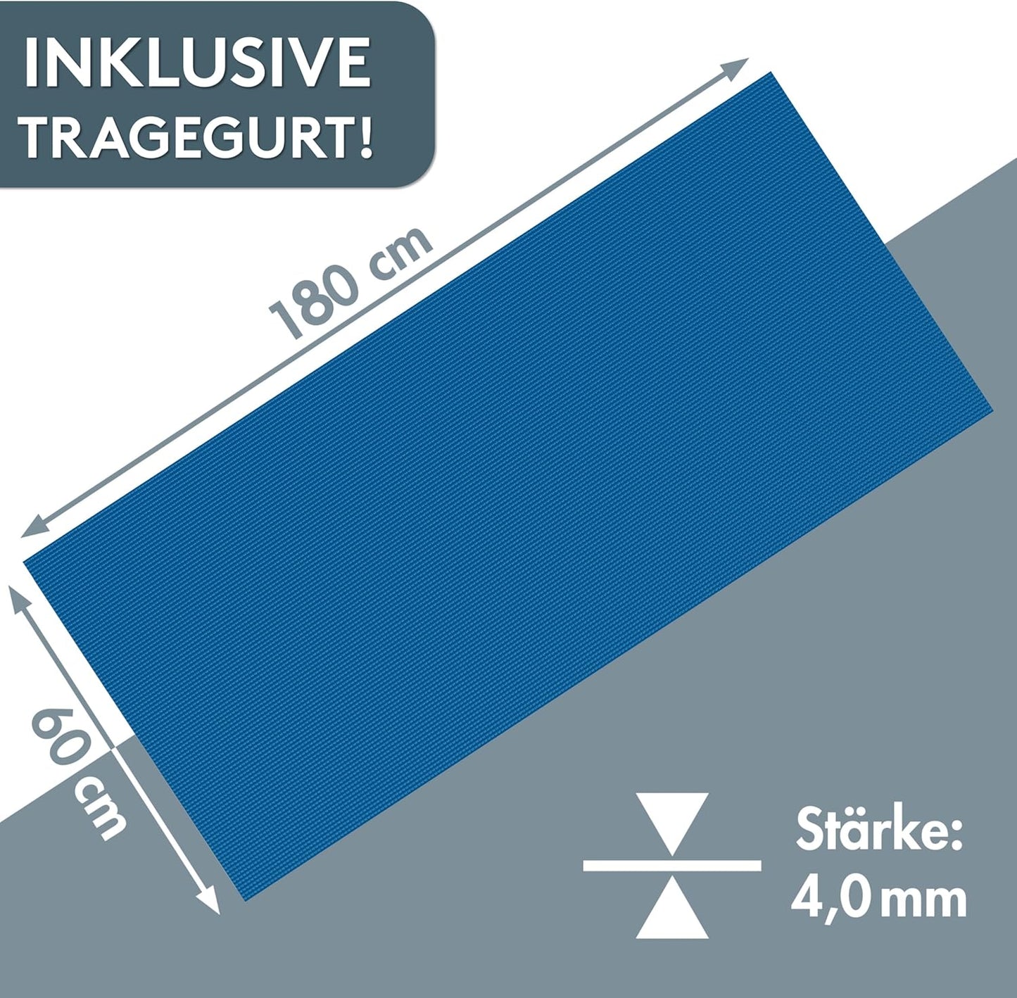 Yogamatte mit Tragegurt, 60 x 180 cm Blau