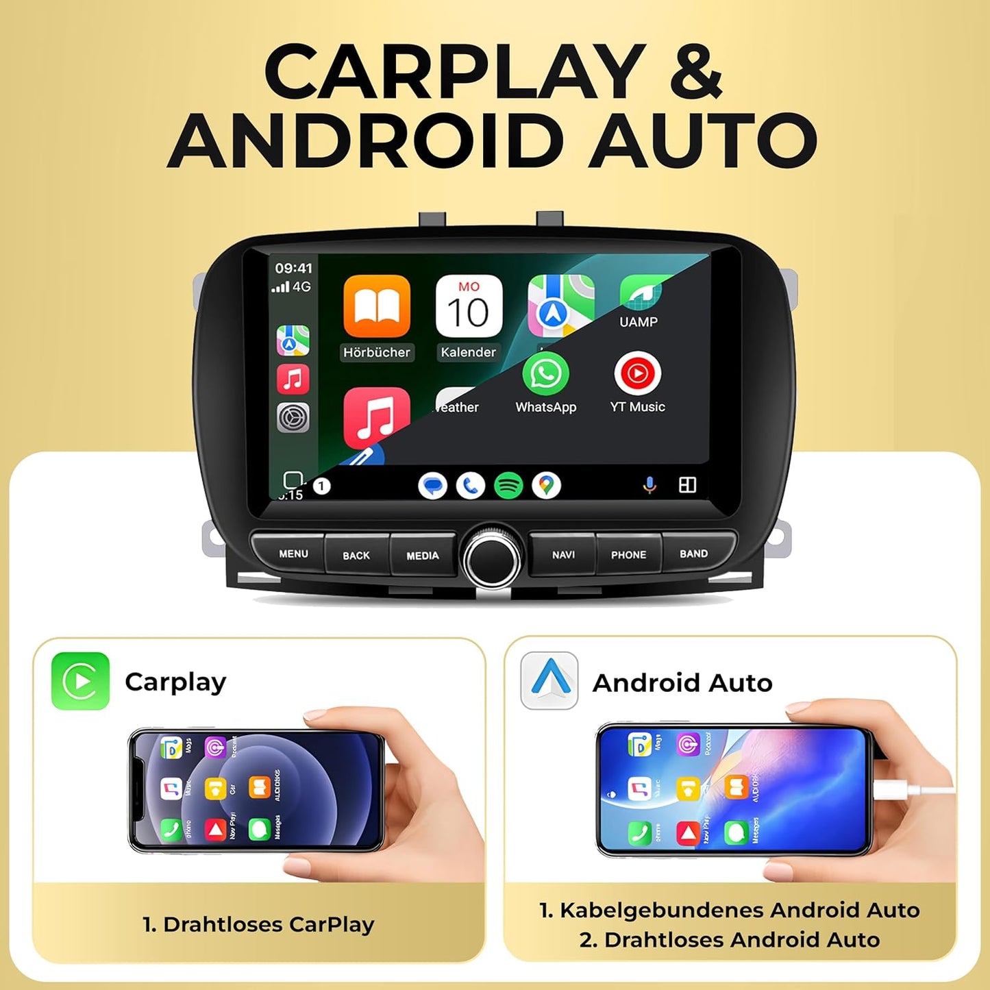 AFI73-L2 Android 14 Autoradio mit Navigation & CarPlay für Fiat 500 2016-2019, AFI73-L2
