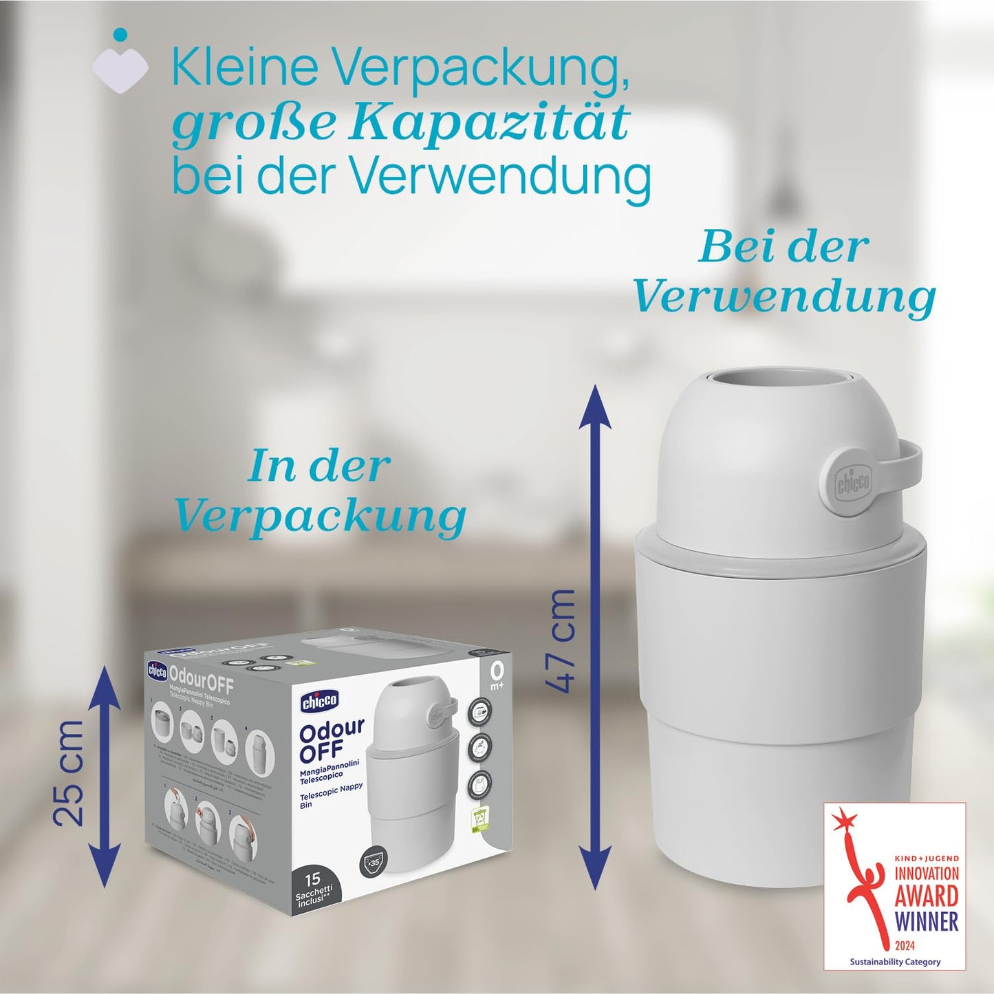 Teleskop-Windeleimer mit Odour Off-Kompatibilität, Telescope Grau Telescope